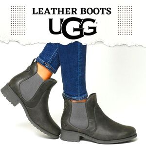 UGG BONHAM Water Resistant Leather Chelsea Ankle Boots Black Slipping In Sz 5.5